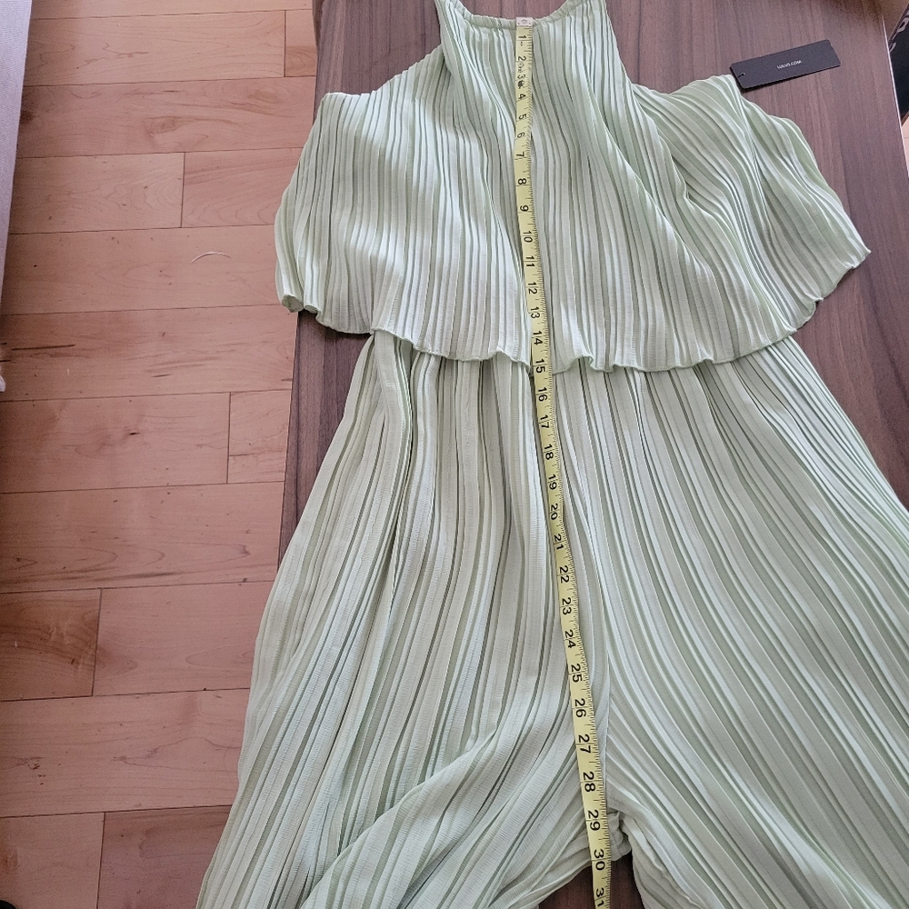 Lulus Women's Lime Green Plisse Sleeveless Wide-Leg Jumpsuit Size L Summwr Chic - Picture 16 of 16